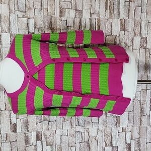 Talbots  Pink & Bright Green Striped Sleeveless Sweater And Top Set 2